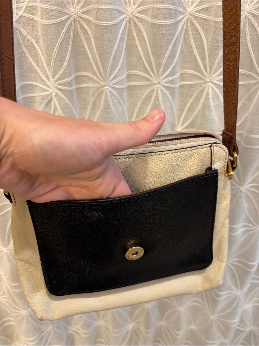 Fossil Tri-Tone Leather Crossbody in Brown, Black, Cream - Picture 5 of 13